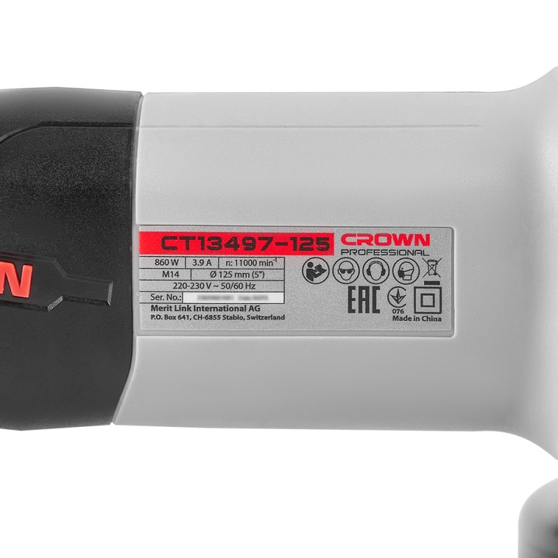 Угловая шлифовальная машина CROWN CT13497-125, CROWN Угловая шлифовальная машина CROWN CT13497-125, CROWN