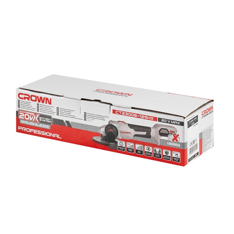 Угловая шлифовальная машина аккумуляторная BL CROWN CT23008-125HX, CROWN Угловая шлифовальная машина аккумуляторная BL CROWN CT23008-125HX, CROWN