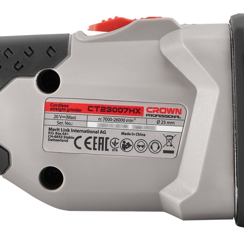 Машина шлифовальная прямая аккумуляторная BL CROWN CT23007HX, CROWN Машина шлифовальная прямая аккумуляторная BL CROWN CT23007HX, CROWN