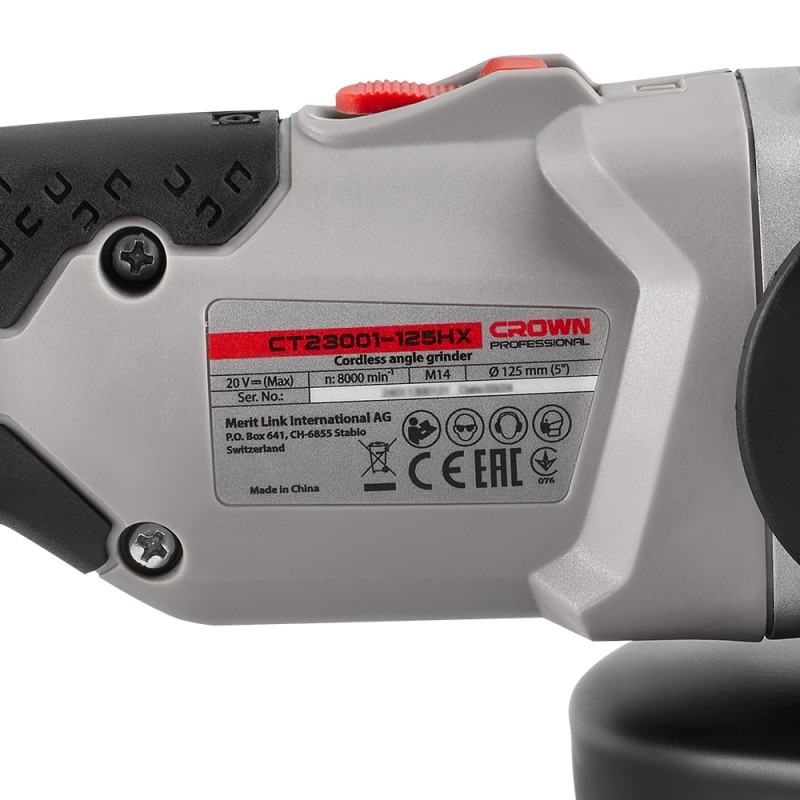 Угловая шлифовальная машина аккумуляторная BL CROWN CT23001-125HX-4 BMC, CROWN Угловая шлифовальная машина аккумуляторная BL CROWN CT23001-125HX-4 BMC, CROWN