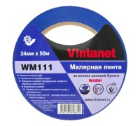Лента малярная на основе рисовой бумаги Washi для четкого края WM111 Vintanet, синяя, 24мм х 50м