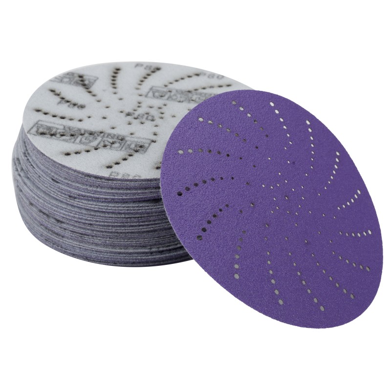 Круг шлифовальный c мультипылеотводом Purple, P80, PROBOS CERAMIC FILM Hookit CF775, 125 мм