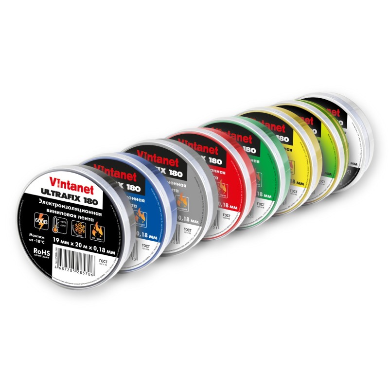 Изолента виниловая морозостойкая ULTRAFIX180 черная, рулон 19 мм х 20 м