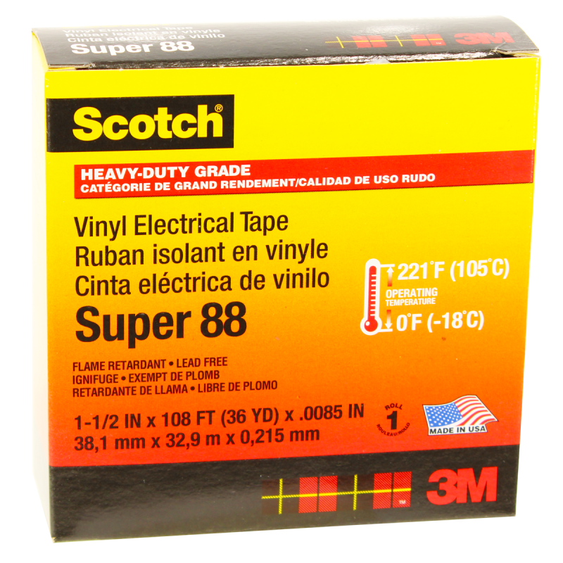 Изолента ПВХ, высшего класса SCOTCH SUPER 88, рулон 38 мм х 33 м х 0,22 мм