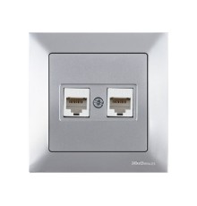 Розетка компьютерная 2xRJ45 (Cat6, скрытая) серебро, DARIA, MUTLUSAN