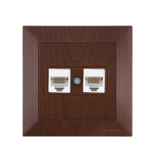 Розетка компьютерная 2xRJ45 (Cat5e, скрытая) орех, DARIA, MUTLUSAN