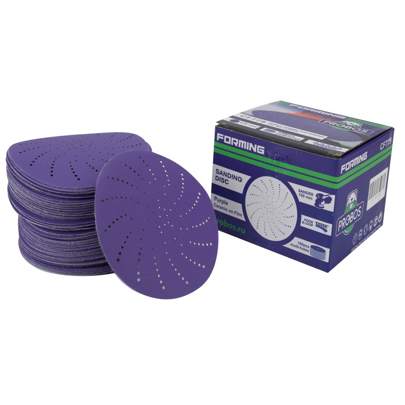 Круг шлифовальный c мультипылеотводом Purple, P180, PROBOS CERAMIC FILM Hookit CF775, 125 мм