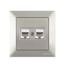 Розетка компьютерная 2xRJ45 (Cat6, скрытая) титан, DARIA, MUTLUSAN