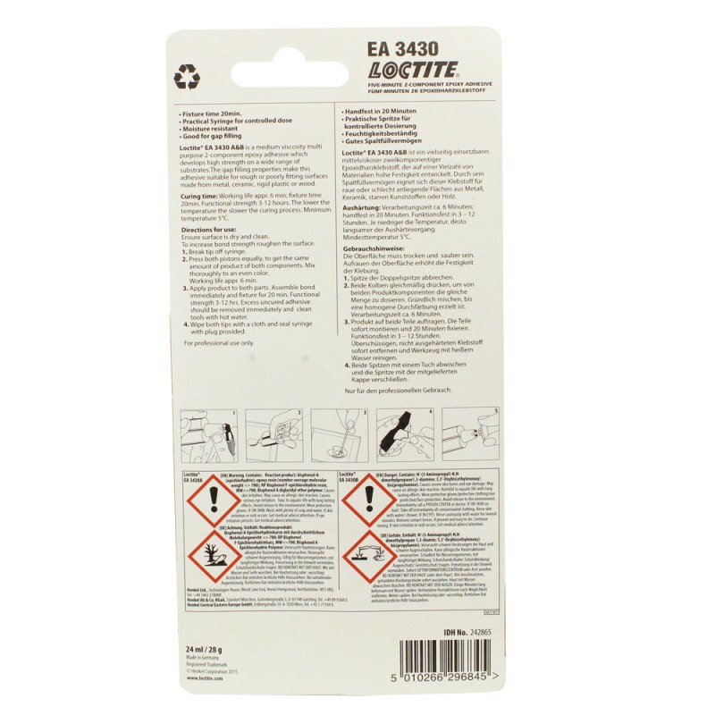 Клей двухкомпонентный эпоксидный пятиминутный LOCTITE EA 3430 24ml