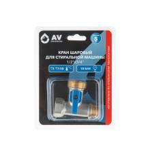 Кран шаровый 1/2" нар. х 3/4" нар. Х 1/2" вн. установочный для стир. машины, AV Engineering