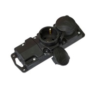 Розетка 2-ая переносная (с/з, 16А, 250В, з/ш, брызг. защ.) черная, BYLECTRICA