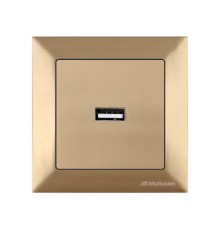 Розетка 1-ая USB (скрытая) золото, DARIA, MUTLUSAN