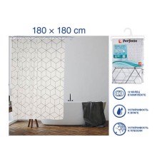 Шторка для ванной (12 колец в комплекте), 180x180 см, Secret, геометрия, белая, PERFECTO LINEA