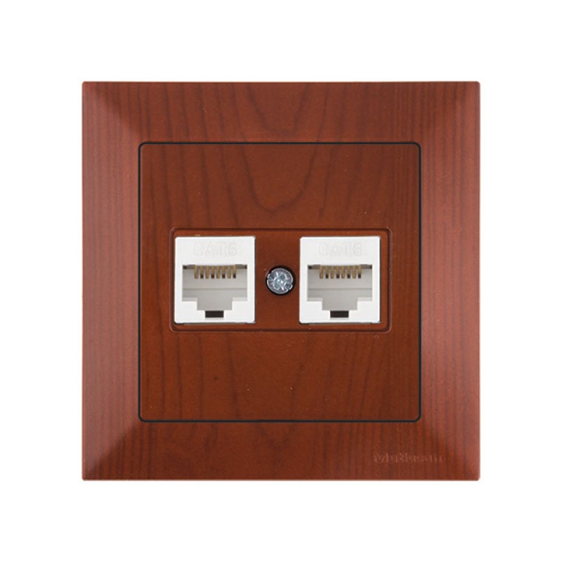 Розетка компьютерная 2xRJ45 (Cat6, скрытая) вишня, DARIA, MUTLUSAN