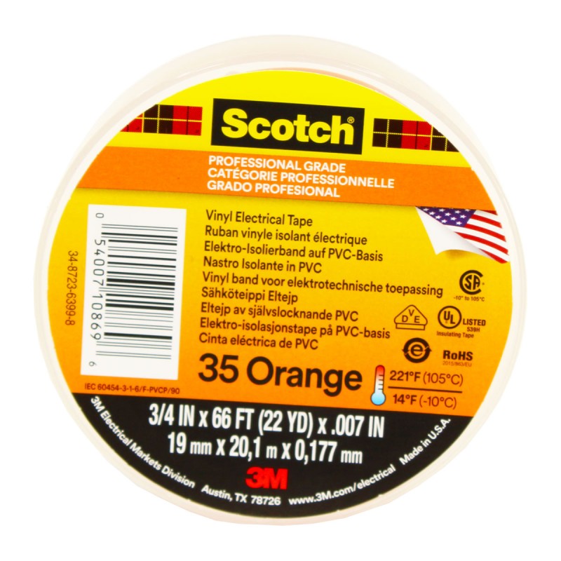 Изолента ПВХ Высшего Класса Scotch® 35, оранжевая, 19 мм х 20 м