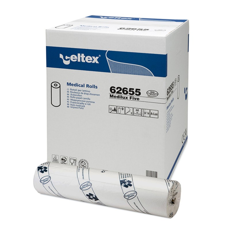 Одноразовые покрытия на кушетки CELTEX MEDILUX FIVE- MEDICAL ROLL H 50, белый, 2 слоя (132 лист/рул)