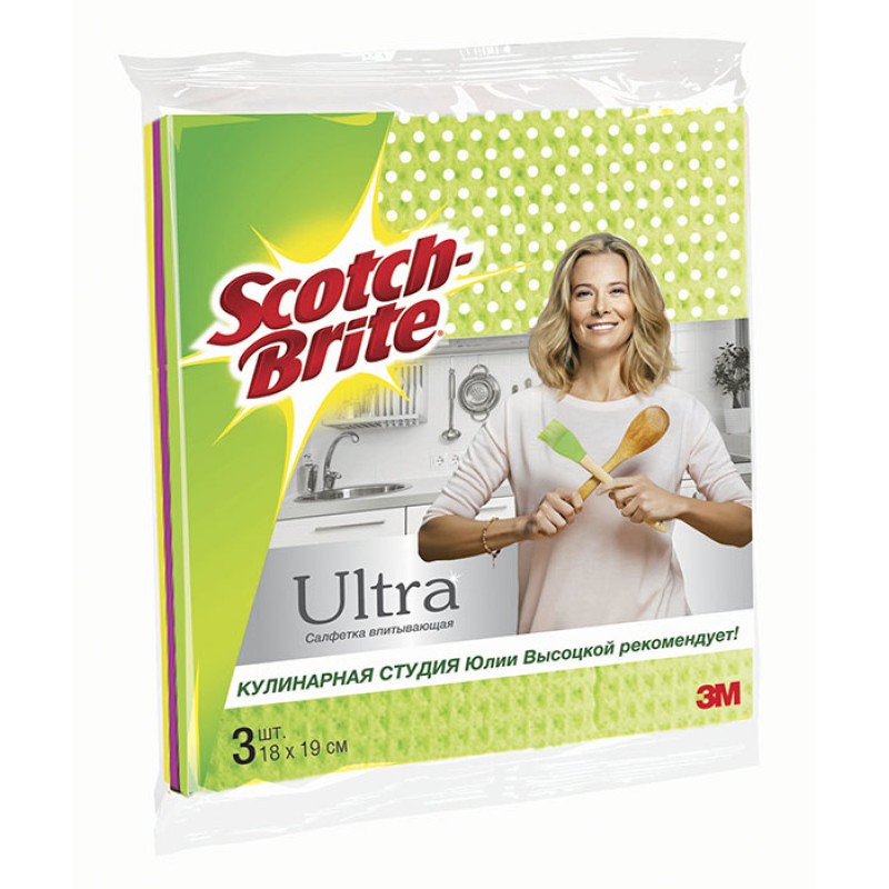 Салфетка Scotch-Brite® Ultra, впитывающая, 18 см х 19 см, 3 шт./упак.