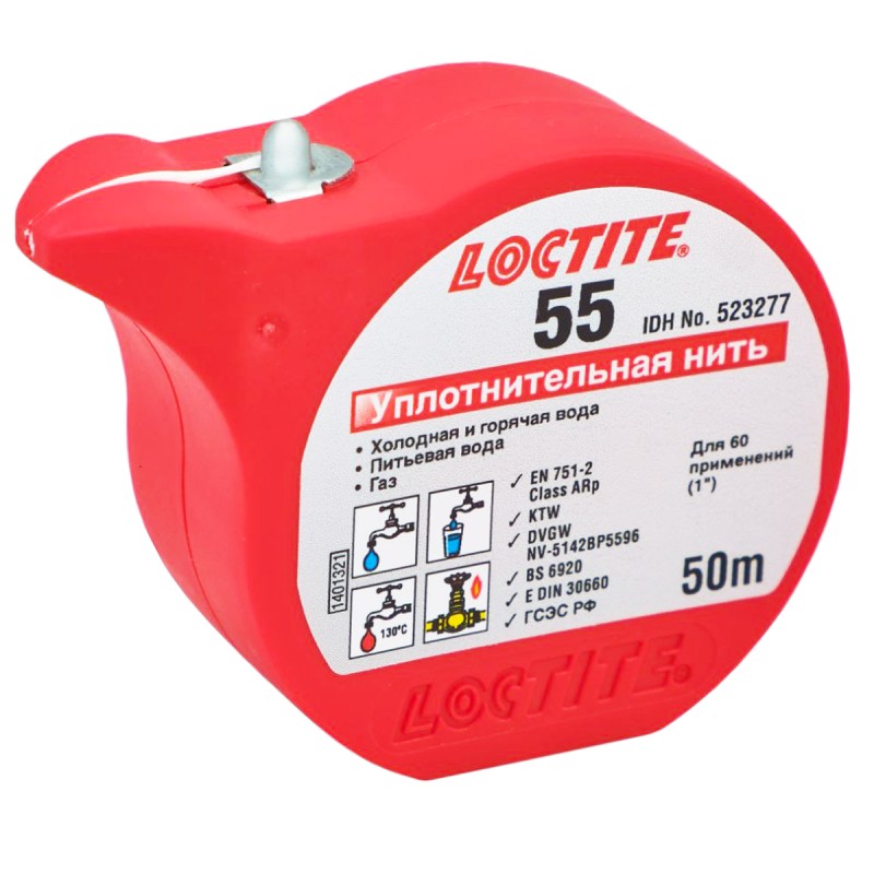 Нить герметизирующая для газа и питьевой воды LOCTITE® 55 24х50м Нить герметизирующая для газа и питьевой воды LOCTITE® 55 24х50м