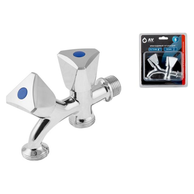 Кран садовый 1/2" нар. х 3/4" нар. х 3/4" нар., AV Engineering (инд. упак.) Кран садовый 1/2" нар. х 3/4" нар. х 3/4" нар., AV Engineering (инд. упак.)