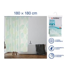 Шторка для ванной (12 колец в комплекте), 180x180 см, Secret, листья, PERFECTO LINEA