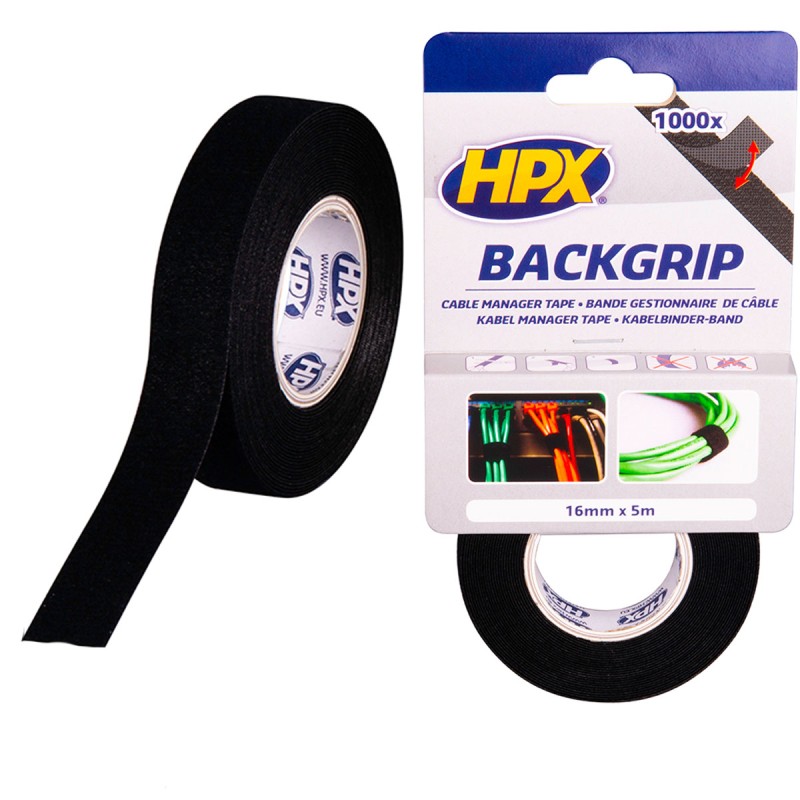 Лента-липучка для бандажа кабелей BACKGRIP 16мм х 1,25мм х 5м черная