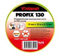 Изолента ПВХ универсальная PROFIX130 желто-зеленая, рулон 15 мм x 10 м