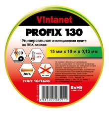 Изолента ПВХ универсальная PROFIX130 желто-зеленая, рулон 15 мм x 10 м