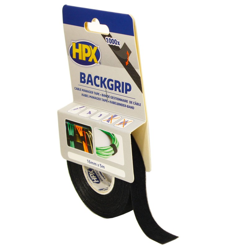 Лента-липучка для бандажа кабелей BACKGRIP 16мм х 1,25мм х 5м черная Лента-липучка для бандажа кабелей BACKGRIP 16мм х 1,25мм х 5м черная