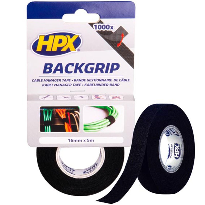 Лента-липучка для бандажа кабелей BACKGRIP 16мм х 1,25мм х 5м черная