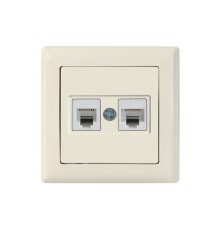 Розетка телефонная + компьютерная (RJ12+Cat5e, скрытая) кремовая, DARIA, MUTLUSAN
