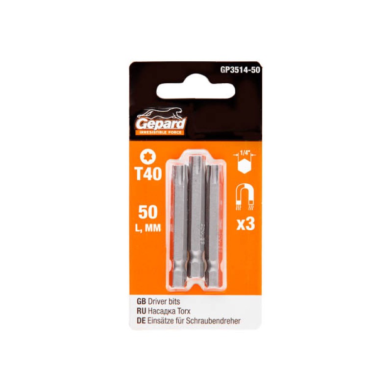 Насадка TORX T40 50мм 3шт GEPARD (GP3514-50) Насадка TORX T40 50мм 3шт GEPARD (GP3514-50)