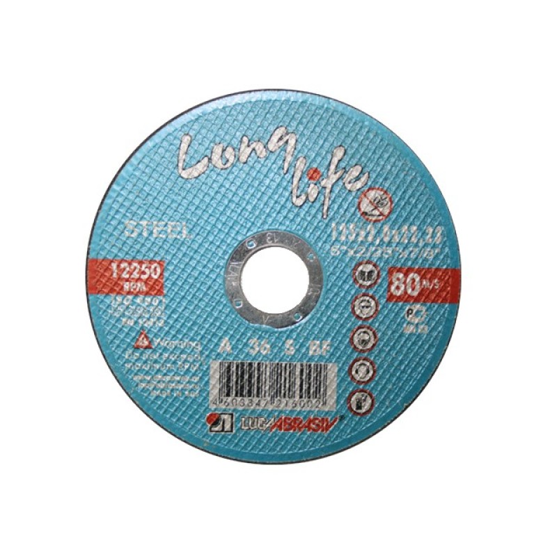 Круг отрезной 125х1.4x22.2 мм для металла Long Life LUGAABRASIV Круг отрезной 125х1.4x22.2 мм для металла Long Life LUGAABRASIV