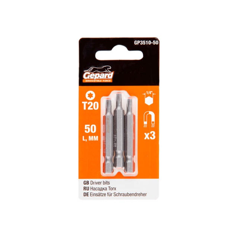 Насадка TORX T20 50мм 3шт GEPARD (GP3510-50) Насадка TORX T20 50мм 3шт GEPARD (GP3510-50)