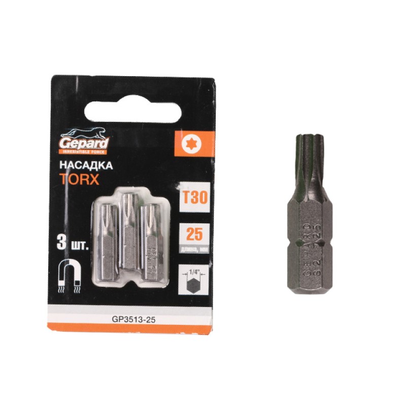 Насадка TORX T30 25мм 3шт GEPARD (GP3513-25) Насадка TORX T30 25мм 3шт GEPARD (GP3513-25)
