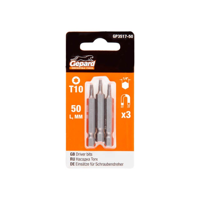 Насадка TORX T10 50мм 3шт GEPARD (GP3517-50) Насадка TORX T10 50мм 3шт GEPARD (GP3517-50)