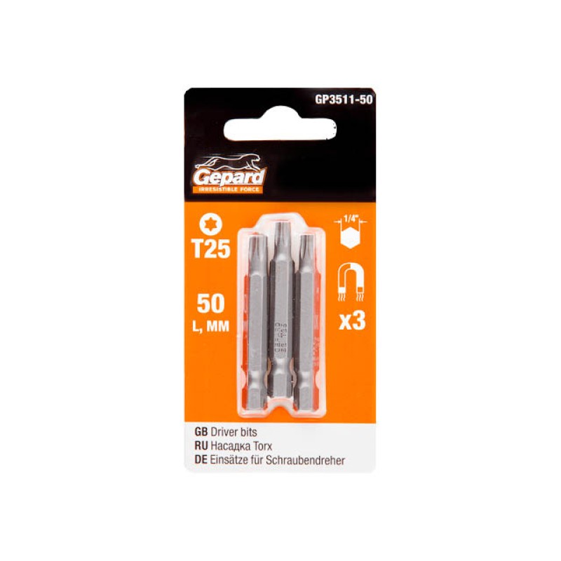 Насадка TORX T25 50мм 3шт GEPARD (GP3511-50) Насадка TORX T25 50мм 3шт GEPARD (GP3511-50)