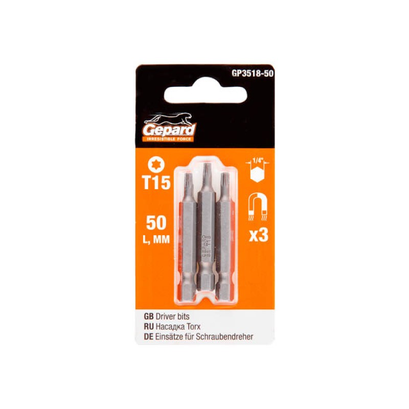 Насадка TORX T15 50мм 3шт GEPARD (GP3518-50) Насадка TORX T15 50мм 3шт GEPARD (GP3518-50)