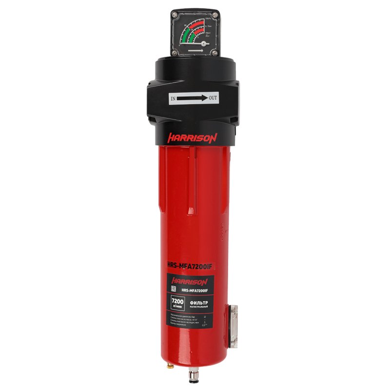 HRS-MFB7200IF Фильтр магистральный 1 мкм с дифференциальным манометром, 7200 л/мин, 12 бар, G 1 1/2