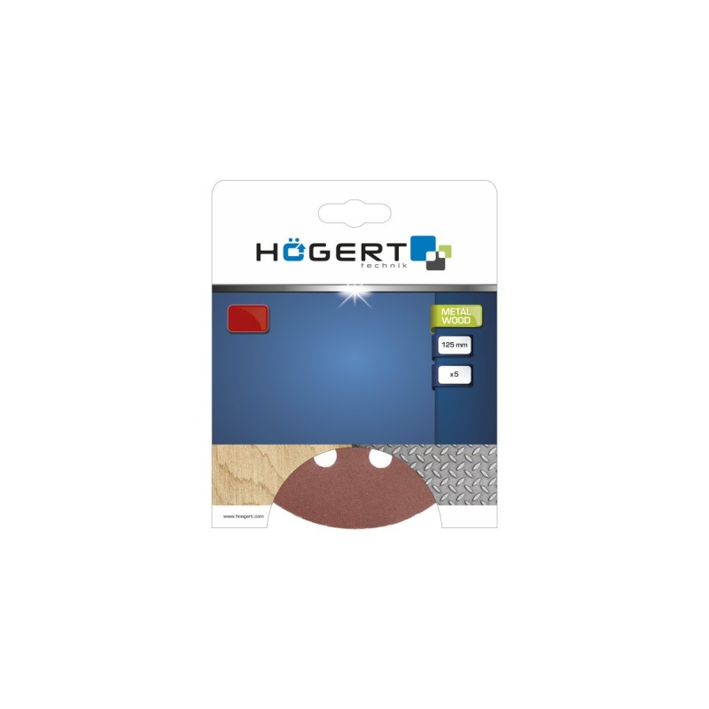 Круг шлифовальный на липучке с отверстиями 5 шт. 125мм G150 , HT8D125, HOEGERT Круг шлифовальный на липучке с отверстиями 5 шт. 125мм G150 , HT8D125, HOEGERT