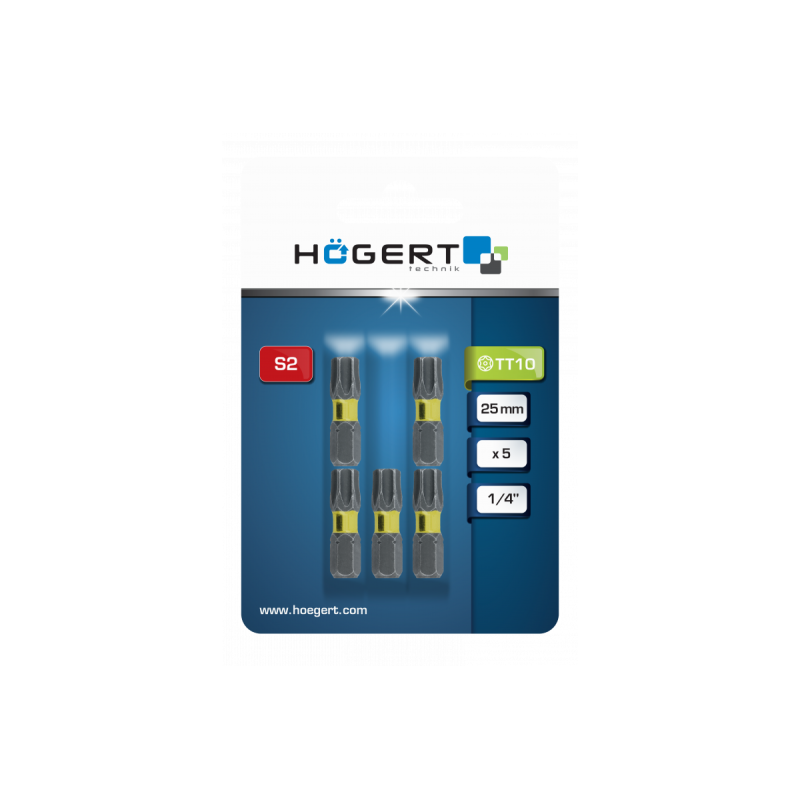 Биты ударные TORX 10, 25 мм, сталь S2, 5 шт., HT1S135, HOEGERT Биты ударные TORX 10, 25 мм, сталь S2, 5 шт., HT1S135, HOEGERT