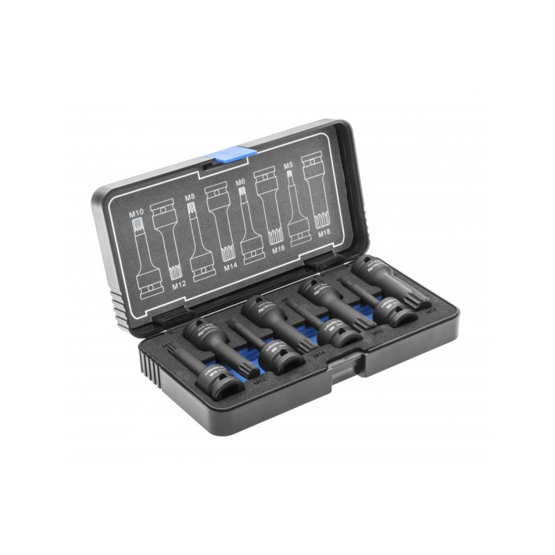 Торцевые головки, ударные Spline, 8 шт., 1/2", CrMo, HT6R006, HOEGERT Торцевые головки, ударные Spline, 8 шт., 1/2", CrMo, HT6R006, HOEGERT
