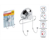 Крючок двойной настенный на вакуумной присоске, хром. сталь, FIX LOCK, PERFECTO LINEA