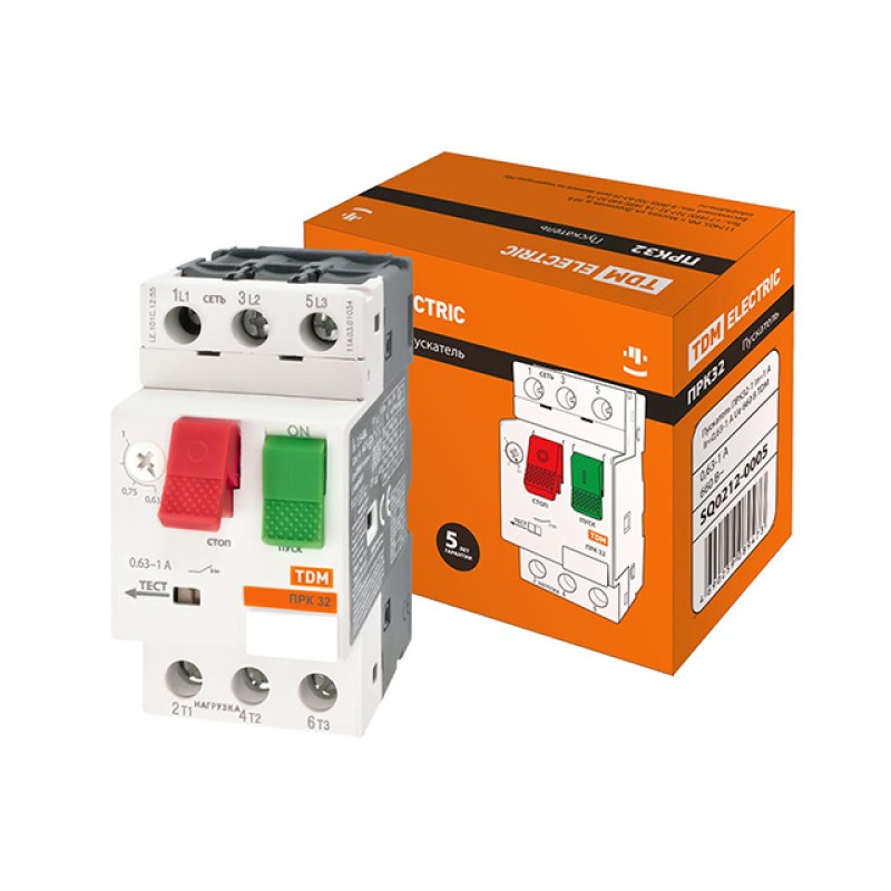 Пускатель ПРК32-1 In=1A Ir=0,63-1A Ue 660В TDM