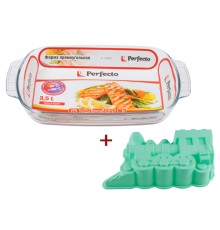Форма из жаропрочного стекла, 3.5 л, прямоугольная + Форма для выпечки, силиконовая, PERFECTO LINEA