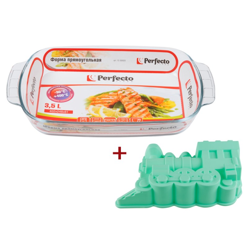 Форма из жаропрочного стекла, 3.5 л, прямоугольная + Форма для выпечки, силиконовая, PERFECTO LINEA Форма из жаропрочного стекла, 3.5 л, прямоугольная + Форма для выпечки, силиконовая, PERFECTO LINEA