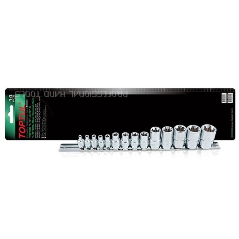 Набор головок 1/4", 3/8", 1/2" "звездочка" E4-E24мм 14предм. на подвесе TOPTUL (GAAR1402) Набор головок 1/4", 3/8", 1/2" "звездочка" E4-E24мм 14предм. на подвесе TOPTUL (GAAR1402)