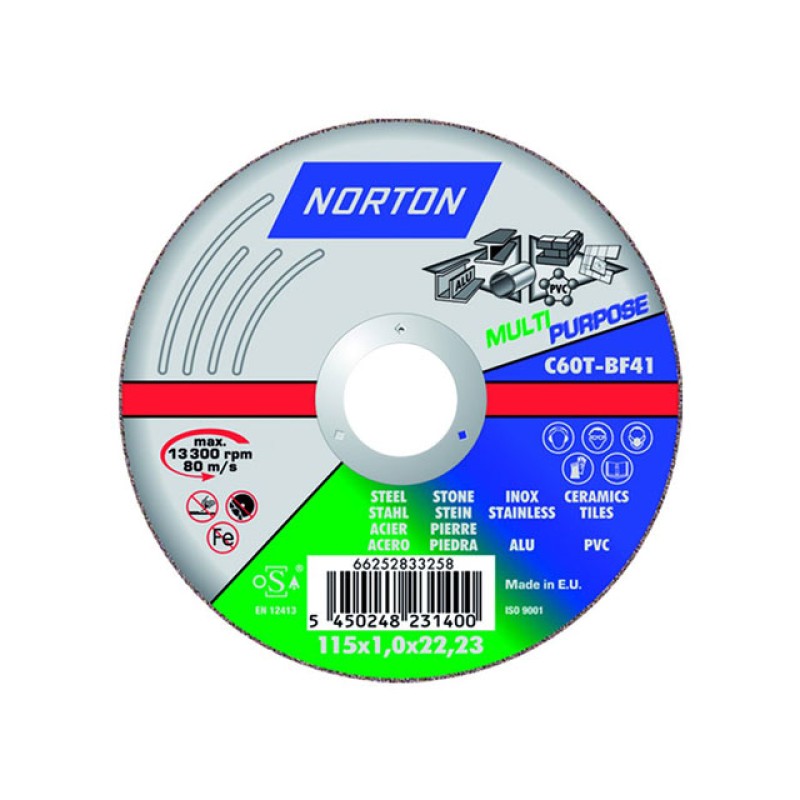 Круг отрезной 125х1.0x22.2 мм универс. Multi Purpose NORTON Круг отрезной 125х1.0x22.2 мм универс. Multi Purpose NORTON