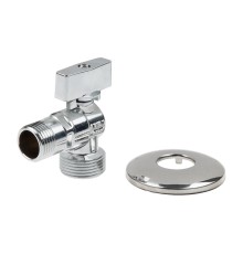 Кран шаровый угловой 1/2" нар.х 3/4" нар. для стир. машины ХРОМ., AV Engineering
