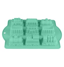 Форма для выпечки, силиконовая, паровозики, 34 х 24 х 5 см, бирюзовая, PERFECTO LINEA