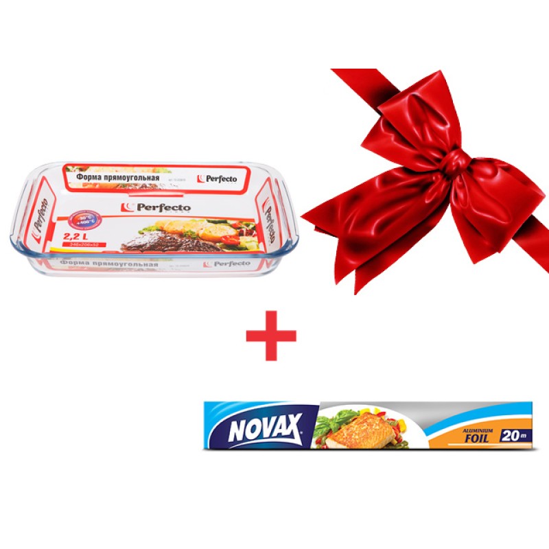Форма из жаропр. стекла, 2.2 л, прямоуг., 346х206х52 см, PERFECTO LINEA + Фольга алюминиевая 20м NV Форма из жаропр. стекла, 2.2 л, прямоуг., 346х206х52 см, PERFECTO LINEA + Фольга алюминиевая 20м NV